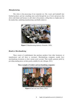 6 
 
NegOr_Q4_AppliedEconomics11_Module3_v2 
Manufacturing  
 
This refers to the processing of raw materials (ex. Ore, wood,