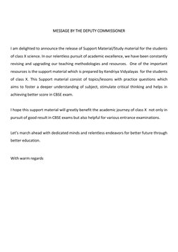 MESSAGE BY THE DEPUTY COMMISSIONER 
 
 
I am delighted to announce the release of Support Material/Study material for t