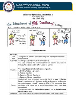 SELECTED TOPICS IN MATHEMATICS II 
Performance Task 
Title: Comic Strip 
Assessment Activity 
 
GRASPS 
 
Goal 
Your goal