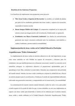 Beneficios de las Soluciones Propuestas:
Los beneficios de implementar estas propuestas como proyecto 

Más Áreas Verdes y E