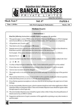 Bansal Classes Pvt. Ltd.
  Page No #  1
-: Instructions :-
Read the following instructions carefully before you answer the qu