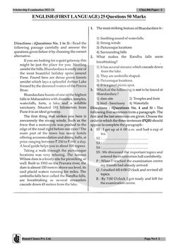 Bansal Classes Pvt. Ltd.
  Page No #  2
Scholarship Examination 2023-24
Class 8th Paper - I
ENGLISH (FIRST LANGUAGE) 25 Quest