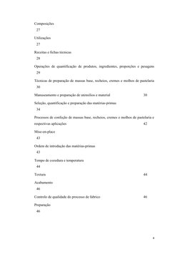 Composições
27
Utilizações
27
Receitas e fichas técnicas
28
Operações de quantificação de produtos, ingredientes, proporções