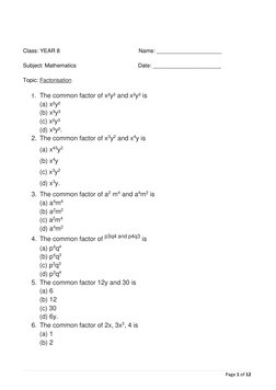 Page 1 of 12 
 
 
 
 
Class: YEAR 8                                                   Name: _____________________