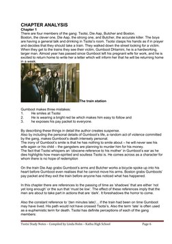 CHAPTER ANALYSIS
Chapter 1
There are four members of the gang: Tsotsi, Die Aap, Butcher and Boston.
Boston, the clever one, D