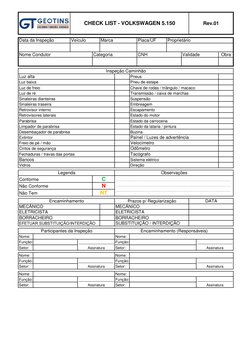 Setor:
Setor:
______________
Setor:
Setor:
Setor:
Setor:
CHECK LIST - VOLKSWAGEN 5.150
Rev.01
______________
Assinatura
MECÂN