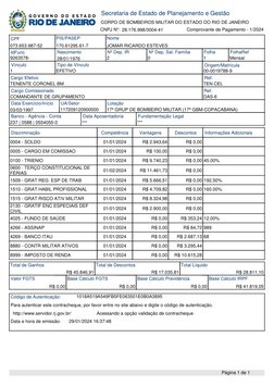 Secretaria de Estado de Planejamento e Gestão
CORPO DE BOMBEIROS MILITAR DO ESTADO DO RIO DE JANEIRO
Comprovante de Pagamento