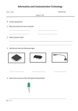 1 | P a g e  
 
Information and Communication Technology 
 
Time -1 hour
 
Monthly Test  
Grade 9 – ICT 
 
• Answer all quest