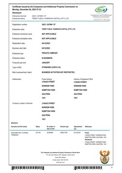 Disclosure
Certificate issued by the Companies and Intellectual Property Commission on 
Monday, December 04, 2023 07:23
Enter