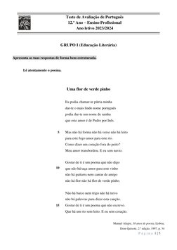 P á g i n a  1 | 5 
 
 
 
 
Teste de Avaliação de Português 
12.º Ano – Ensino Profissional 
Ano letivo 2023/2024 
 
 
 
 
GR