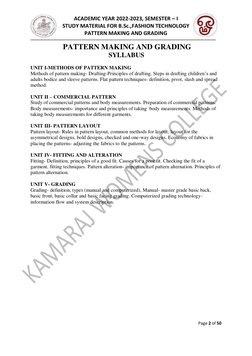 ACADEMIC YEAR 2022-2023, SEMESTER – I 
STUDY MATERIAL FOR B.Sc.,FASHION TECHNOLOGY 
PATTERN MAKING AND GRADING 
-------------