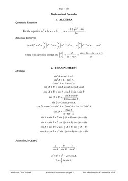 Page 1 of 5 
 
Methodist Girls’ School 
Additional Mathematics Paper 2 
Sec 4 Preliminary Examination 2013 
 
Mathematical F
