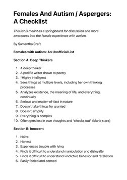Springboard Autism Females and Autism: A Comprehensive Checklist | PDF | Asperger Syndrome ...