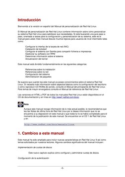 -6- 
Introducción 
Bienvenido a la versión en español del Manual de personalización de Red Hat Linux.  
El Manual de personal
