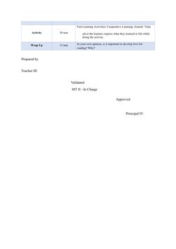 Activity
30 min
Fun Learning Activities/ Cooperative Learning/ Journal  Time
a)Let the learners express what they learned or