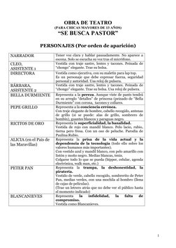 OBRA DE TEATRO 
(PARA CHICAS MAYORES DE 13 AÑOS)
“SE BUSCA PASTOR”
PERSONAJES (Por orden de aparición)
NARRADOR
Tener voz
