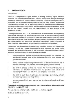 4 
 
 
1 
INTRODUCTION 
Dear Student 
Unisa is a comprehensive open distance e-learning (CODeL) higher education 
instituti