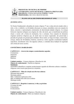 PREFEITURA MUNICIPAL DE PIRIPIRI
CENTRO EDUCATIVO MUNICIPAL CAROLINA FREITAS LIRA
DISCIPLINA: ENSINO REL