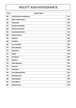 Polity and governance 
 
 
S.No. 
Chapter Name 
 
60. 
 Constitutional Development 
111 
61. 
 State Reorganization 
116 
62