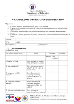ELLN Program Monitoring and Evaluation Tool | PDF | Cognition | Human ...