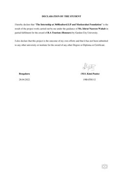 2 
DECLARATION BY THE STUDENT 
 
 
I hereby declare that “The Internship at 360RealtorsLLP and Muskurahat Foundation” is th