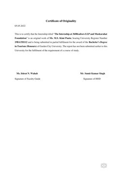 5 
 
Certificate of Originality 
05.05.2022  
 
 
This is to certify that the Internship titled “The Internship at 360Realt