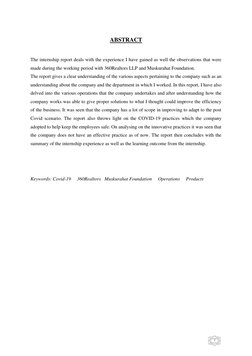 7 
 
ABSTRACT 
 
 
The internship report deals with the experience I have gained as well the observations that were 
made d