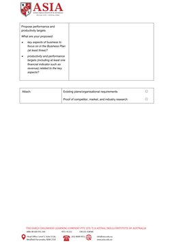Page No: 7
Propose performance and 
productivity targets
What are your proposed:

key aspects of business to 
focus on in th