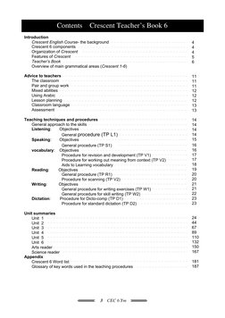3    CEC 6 Ym
Contents    Crescent Teacher’s Book 6
Introduction
Crescent English Course- the background
Crescent 6 component