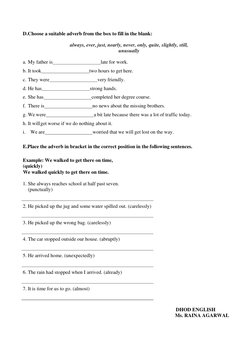 Adverbs Worksheet for Class 7 | PDF | Adverb | Linguistics