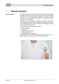 Seminar structure 
25/07/2018 
 SIG Combibloc Global Training 
7 
1 
Seminar structure 
Training contents 
 
We believe tha