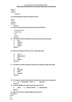 Food and Nutrition MCQ Model Paper | PDF | Foods | Vitamin