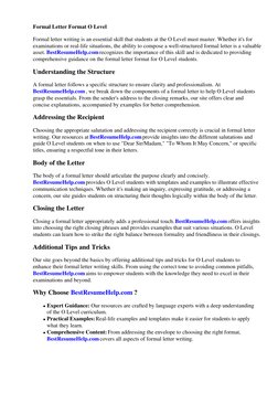 Formal Letter Format O Level
Formal letter writing is an essential skill that students at the O Level must master. Whether it