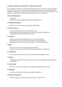 Crafting a Winning Curriculum Vitae: A Sample Format Guide
In the competitive job market, a well-crafted Curriculum Vitae (CV