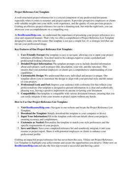 Project Reference List Template
A well-structured project reference list is a crucial component of any professional document,