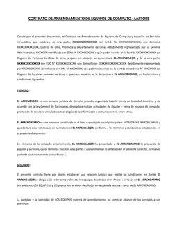 CONTRATO DE ARRENDAMIENTO DE EQUIPOS DE CÓMPUTO - LAPTOPS 
 
 
 
Conste por el presente documento, el Contrato de Arrenda