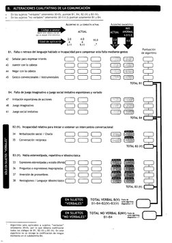 TOTAL B3 (V) 
TOTAL VERBAL B(V) 
B1+B4+B2(V)+B3(V) 
Punto de 
corte algoritmo 
diagnóstico: 8 
TOTAL NO VERBAL B(NV) Puntode