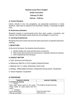 Grade 2 Lesson Plan: Synonyms & Antonyms | PDF | Differentiated ...
