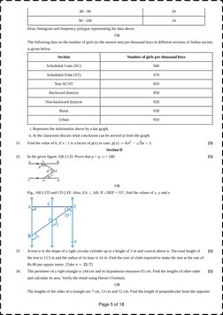 Section D
80 - 90
28
90 - 100
14
Draw histogram and frequency polygon representing the data above.
OR
The following data on t