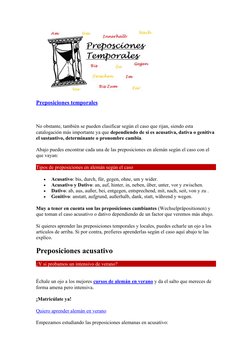 (https://aprendealeman.net/preposiciones-temporales-en-aleman/)Preposiciones temporales
No obstante, también se pueden clasi
