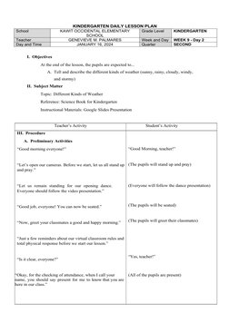 Kindergarten Weather Lesson Plan | PDF | Sky | Thunder