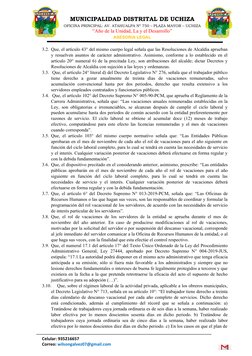 MUNICIPALIDAD DISTRITAL DE UCHIZA
OFICINA PRINCIPAL: AV. ATAHUALPA Nº 750 – PLAZA MAYOR – UCHIZA
“Año de la Unidad, La y el D