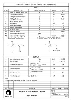 Api 520 Calculation Worksheet PSV Reaction Force Calculation Guide | PDF | Pressure | Force