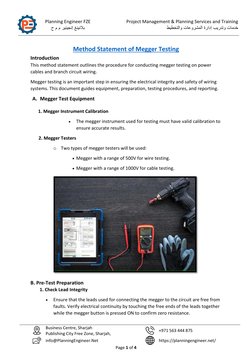 Megger Testing Method Statement | PDF | Electrical Wiring ...
