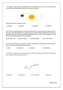 7. A imagem a seguir mostra o movimento que a Terra realiza em torno do Sol. Tal movimento é 
realizado em aproximadamente 36
