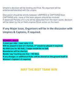 Turf Cricket Tournament Rules | PDF | Bowling (Cricket) | Ball And Bat ...