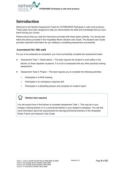 SITXWHS005 Participate in safe work practices 
Introduction
Welcome to the Student As