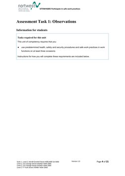 SITXWHS005 Participate in safe work practices 
Assessment Task 1: Observations
Inform