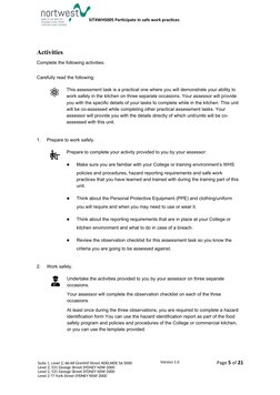 SITXWHS005 Participate in safe work practices 
Activities
Complete the following acti