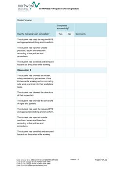 SITXWHS005 Participate in safe work practices 
Student’s name:
Has the following been